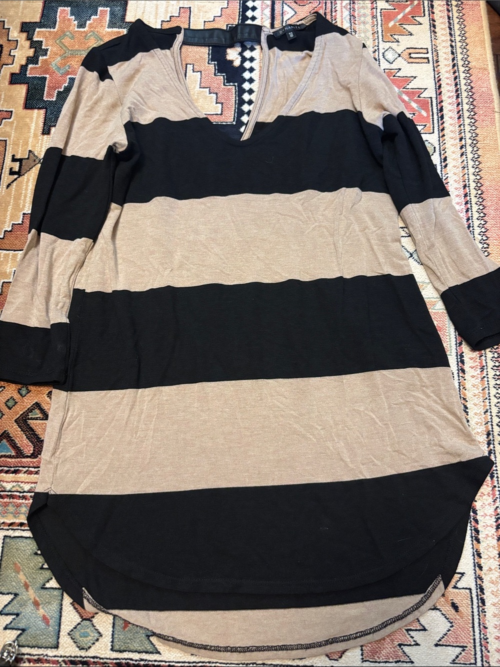 Dynamite Black and Tan Striped Knit Top